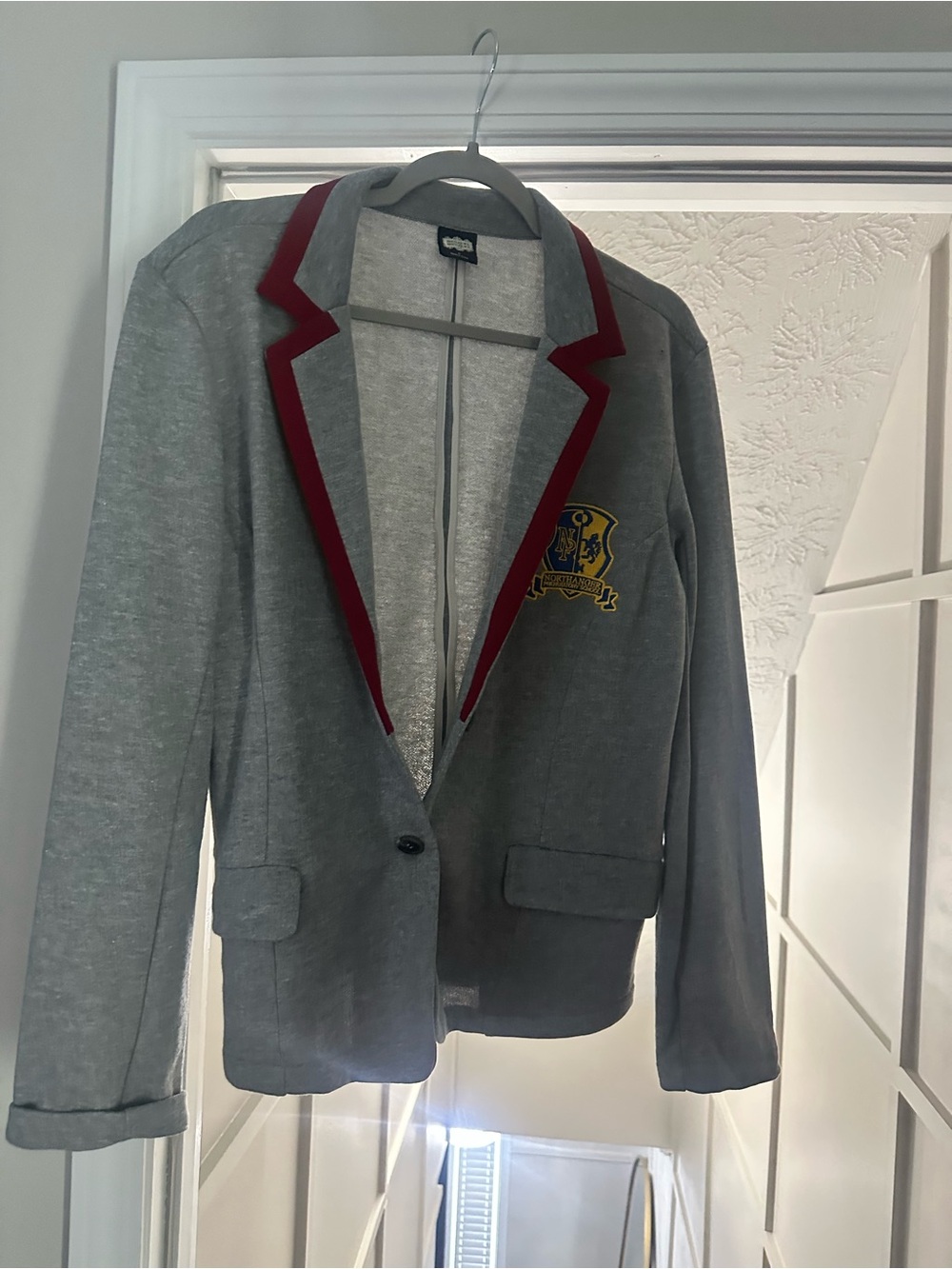 Grey Blazer with Red Trim and Crest
